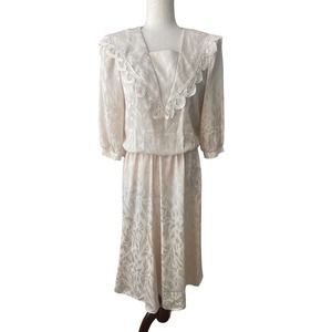 Vintage Ivory Dress Edwardian Victorian Big Collar Downton Abbey‎ Medium FLAW